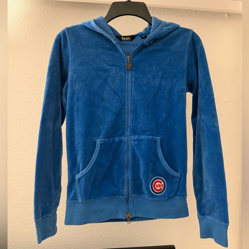MLB Blue Velour Cubs Hoodie With Embroidery On the Back & Patch on Front Pocket
